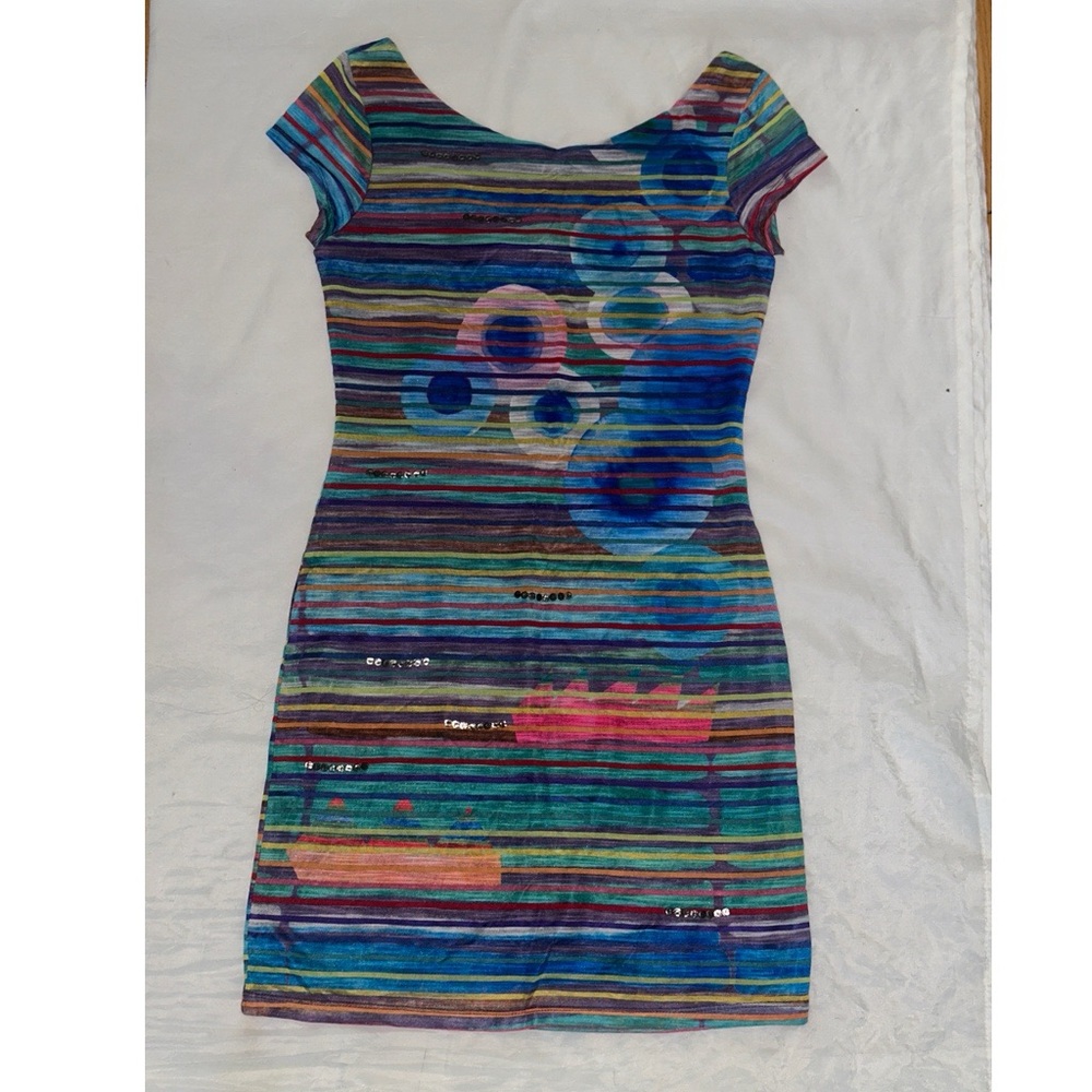 Desigual Blue Sheath Mini Dress with Cap Sleeves